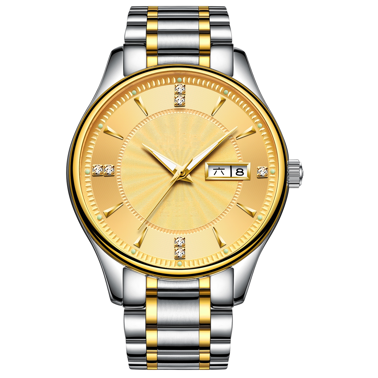 Stylish Calendar Waterproof Men's Watch Stainless Steel Strap Disc Black Watch