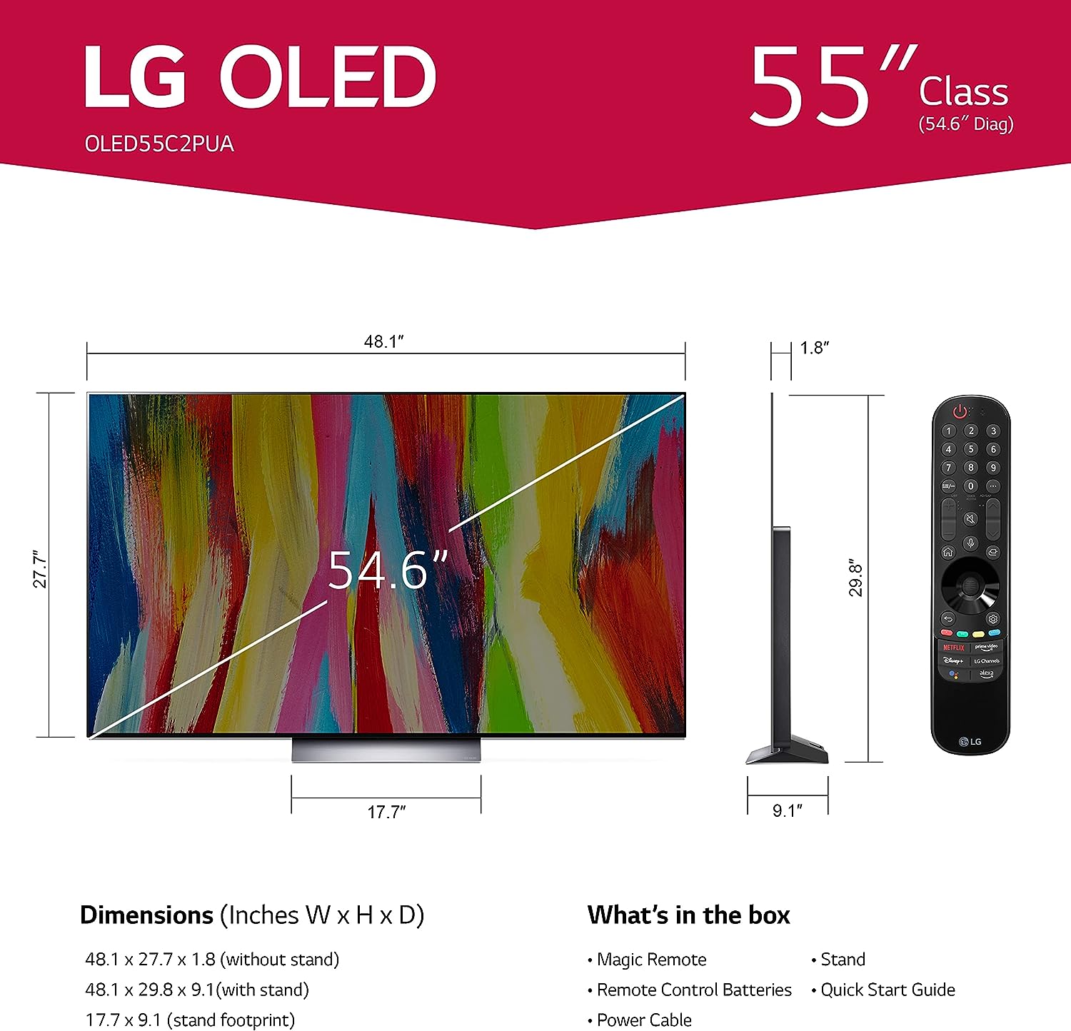 LG C2 Series 55Inch Class OLED evo Smart TV OLED55C2PUA, 2022 AI