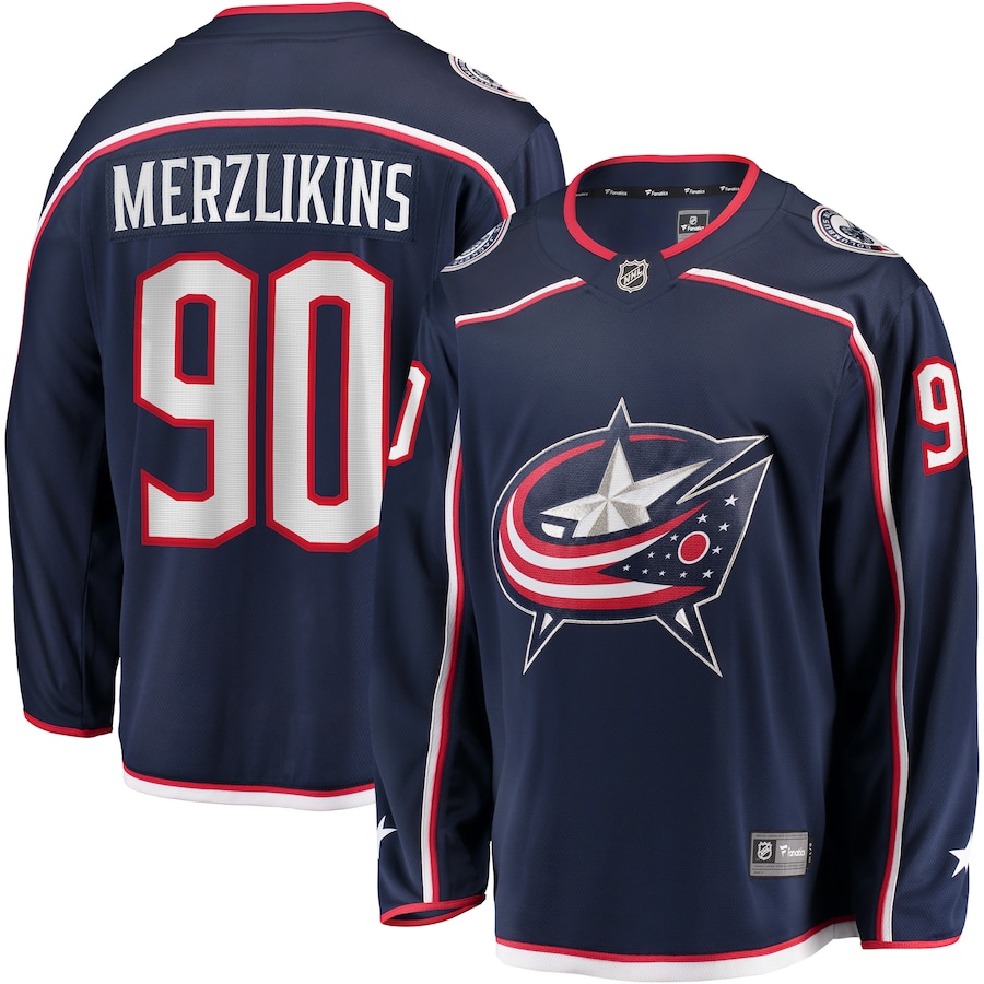 Men's Columbus Blue Jackets 90 Elvis Merzlikins Fanatics Branded Navy Home Breakaway Player Jersey