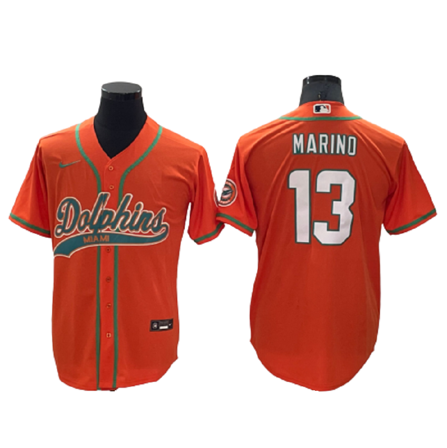 Men's Miami Dolphins 13 Dan marino Orange Cool Base Stitched Baseball Jersey
