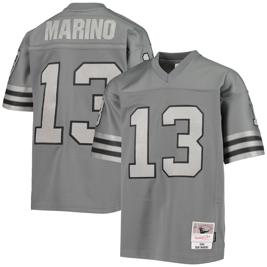 Youth Miami Dolphins Dan Marino Mitchell & Ness Charcoal 1984 Retired Player Metal Replica Jersey