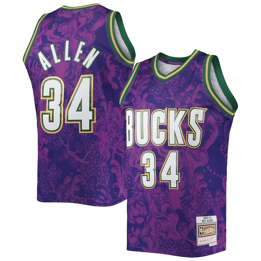 Men's Milwaukee Bucks Ray Allen Purple Hardwood Classics 2000/01 Lunar New Year Swingman Jersey