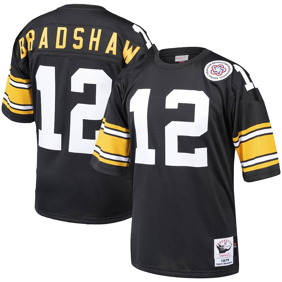 Men’s Pittsburgh Steelers Terry Bradshaw Mitchell & Ness Black 1975 Authentic Throwback Retired Player Jersey
