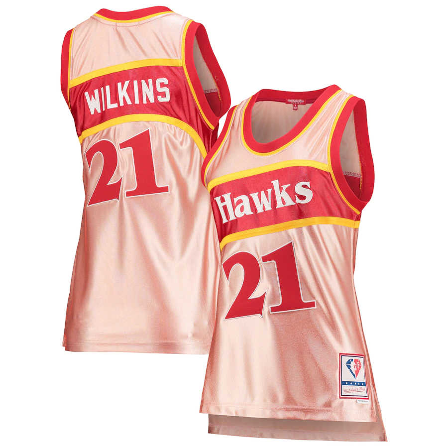 Women's Atlanta Hawks Dominique Wilkins Pink 75th Anniversary Rose Gold 1986 Swingman Jersey