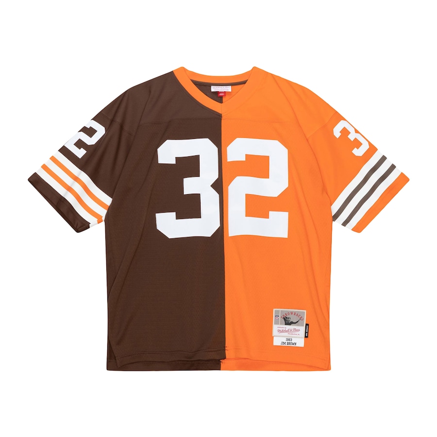 Men's Cleveland Browns Jim Brown Mitchell & Ness Orange/Brown 1963 Split Legacy Replica Jersey