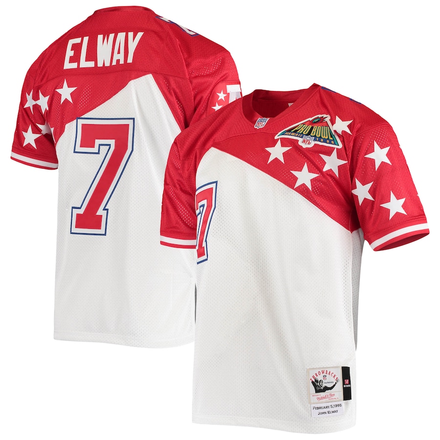 Men’s AFC John Elway Mitchell & Ness White/Red 1995 Pro Bowl Authentic Jersey