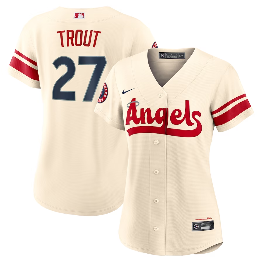 Women's Los Angeles Angels Mike Trout Cream 2022 City Connect Replica Player Jersey