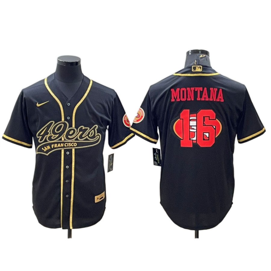Men's San Francisco 49ers Joe Montana Black Golden Team Logo Baseball Jersey