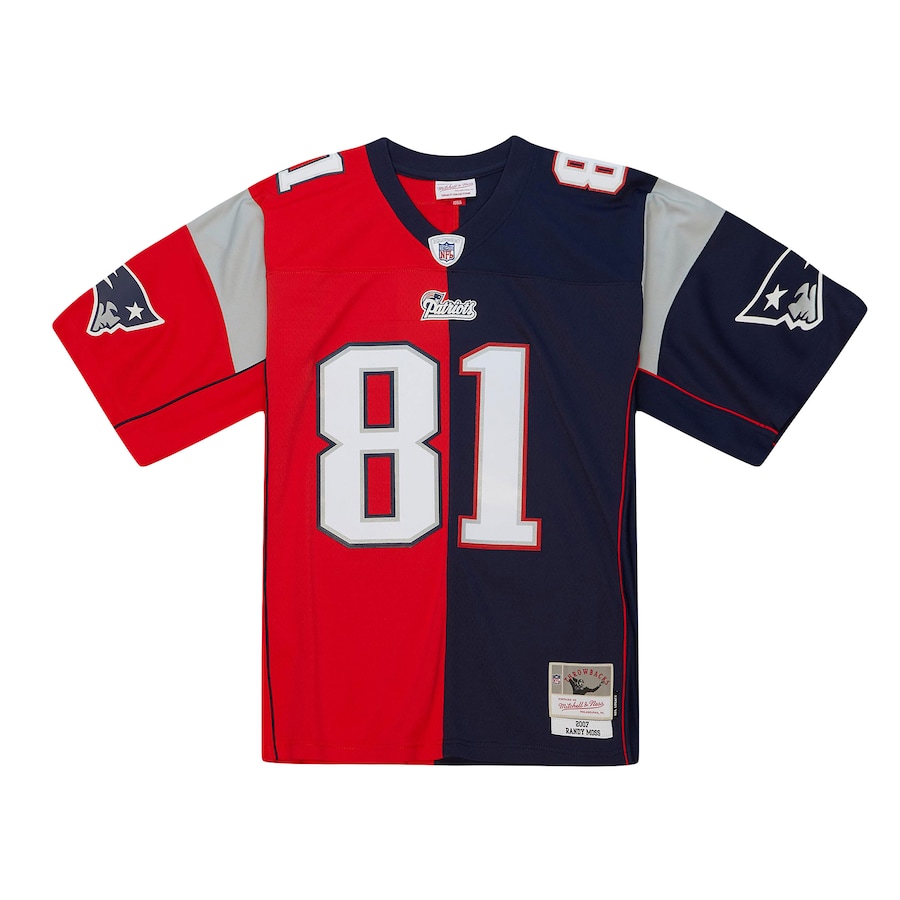 Men’s New England Patriots Randy Moss Mitchell & Ness Navy/Red 2007 Split Legacy Replica Jersey