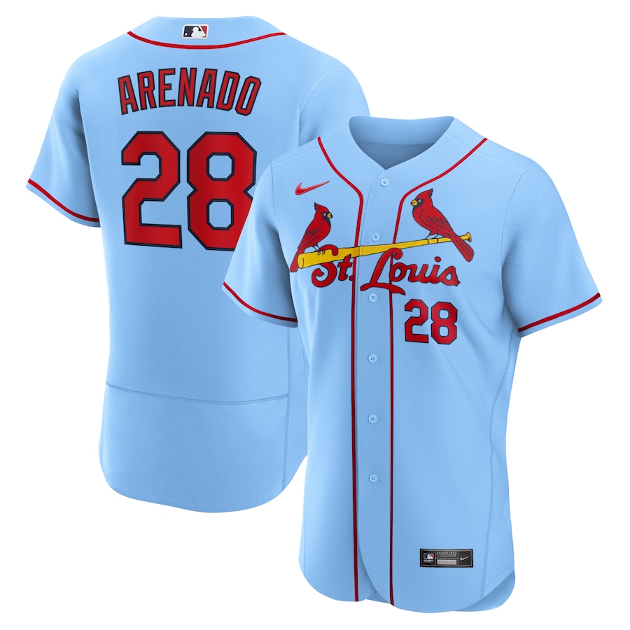 Men's St. Louis Cardinals 28 Nolan Arenado Light Blue Alternate Authentic Player Jersey