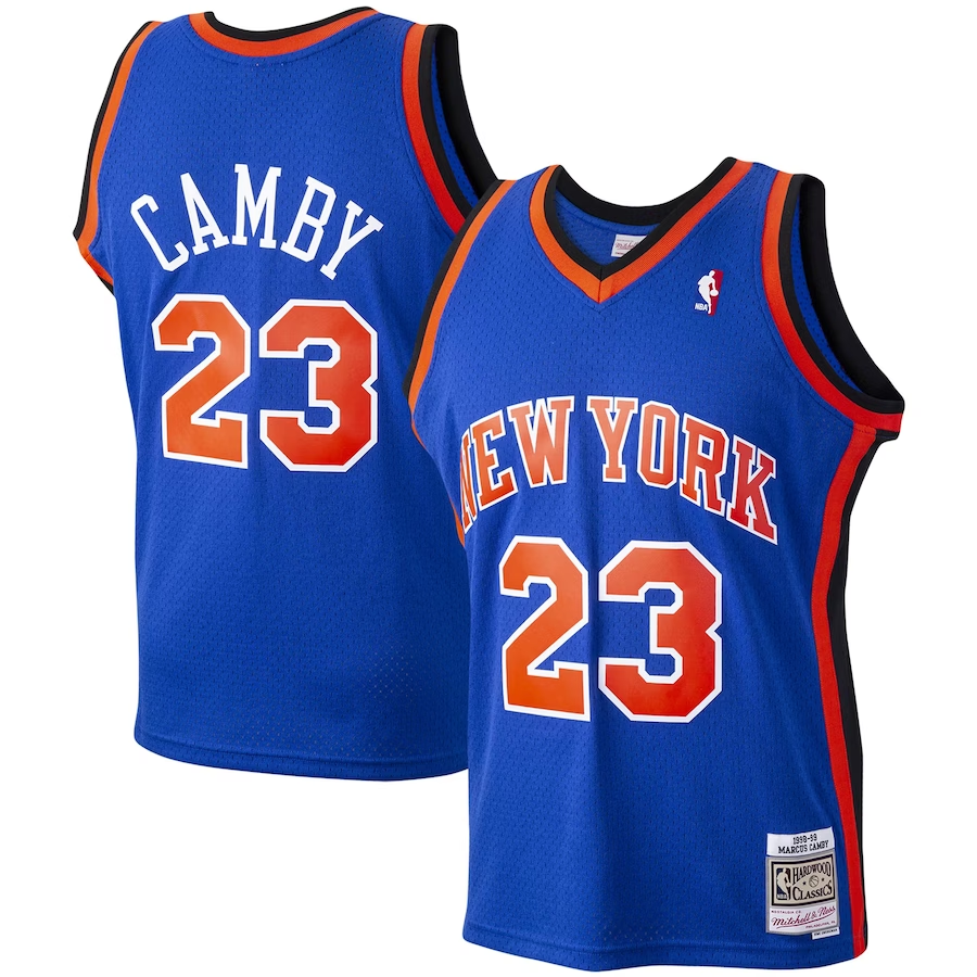 Men's New York Knicks Marcus Camby Blue 1998-99 Hardwood Classics Swingman Player Jersey