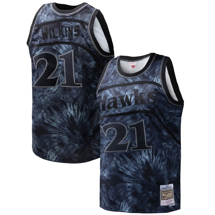 Men's Atlanta Hawks Dominique Wilkins Black Hardwood Classics 1986-87 Tie-Dye Swingman Jersey