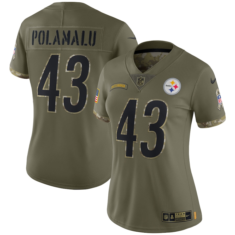 Women’s Pittsburgh Steelers Troy Polamalu Nike Olive 2022 Salute To Service Retired Player Limited Jersey