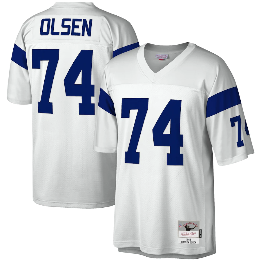Men's Los Angeles Rams 74 Merlin Olsen Mitchell & Ness White 1969 Jersey