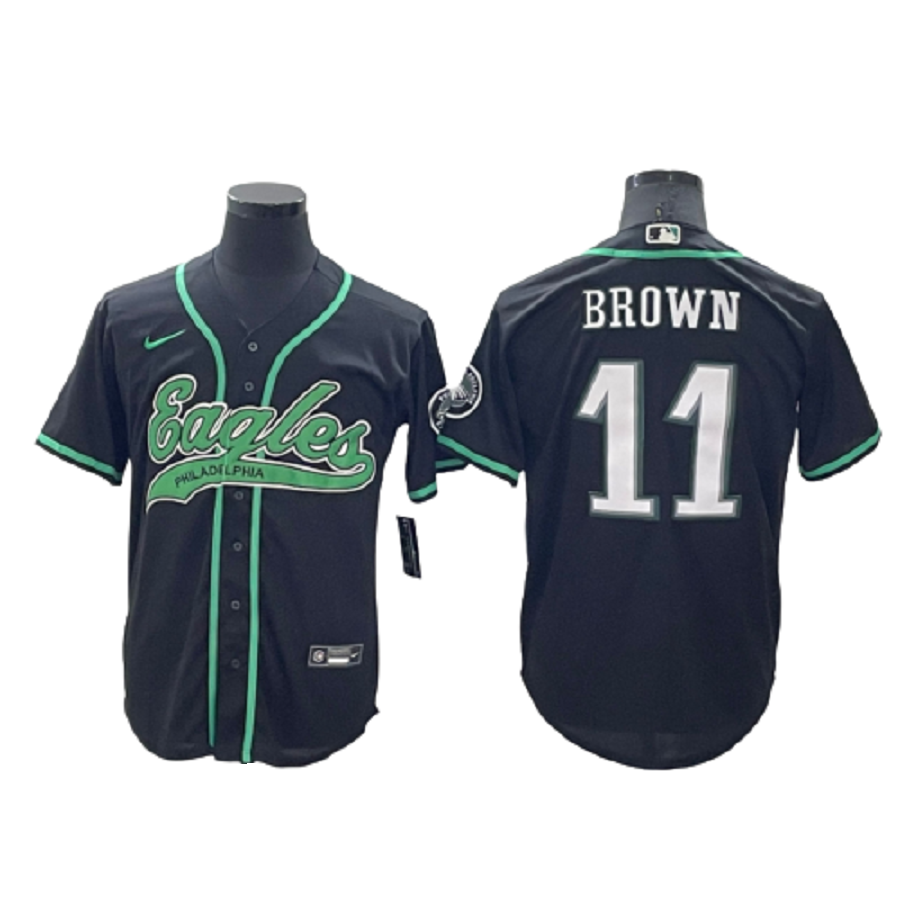 Men's Philadelphia Eagles 11 A.J. Brown Black Cool Base Stitched Baseball Jersey