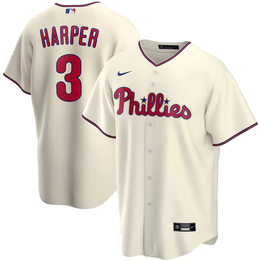 Men's Philadelphia Phillies 3 Bryce Harper Cream Alternate Replica Player Name Jersey