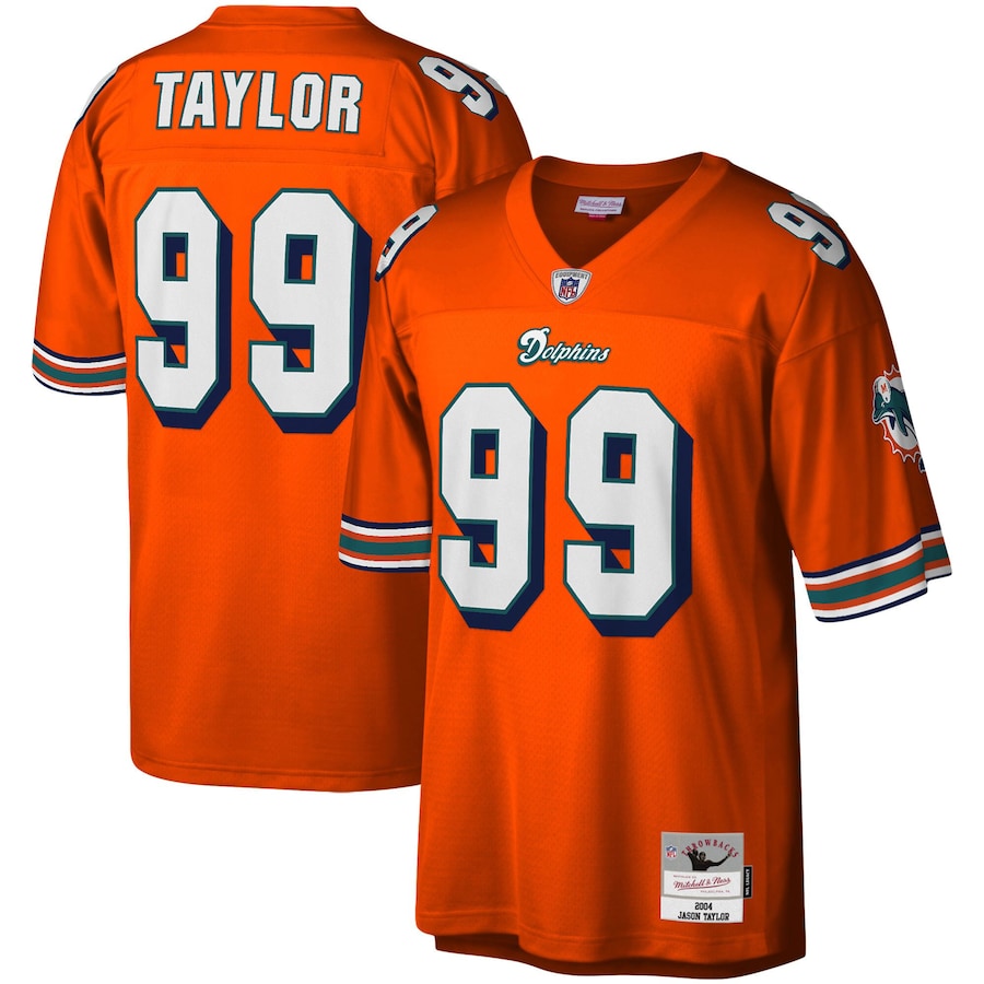 Men’s Miami Dolphins Jason Taylor Mitchell & Ness Orange Big & Tall 2004 Retired Player Replica Jersey