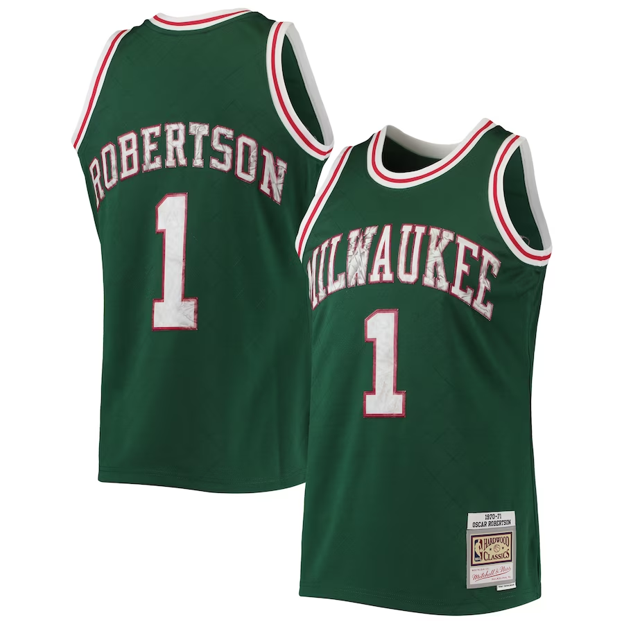 Men's Milwaukee Bucks Oscar Robertson Green 1996-97 Hardwood Classics NBA 75th Anniversary Diamond Swingman Jersey