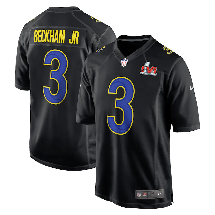 Men's Los Angeles Rams 3 Odell Beckham Jr Royal Super Bowl LVI Game Patch Jersey
