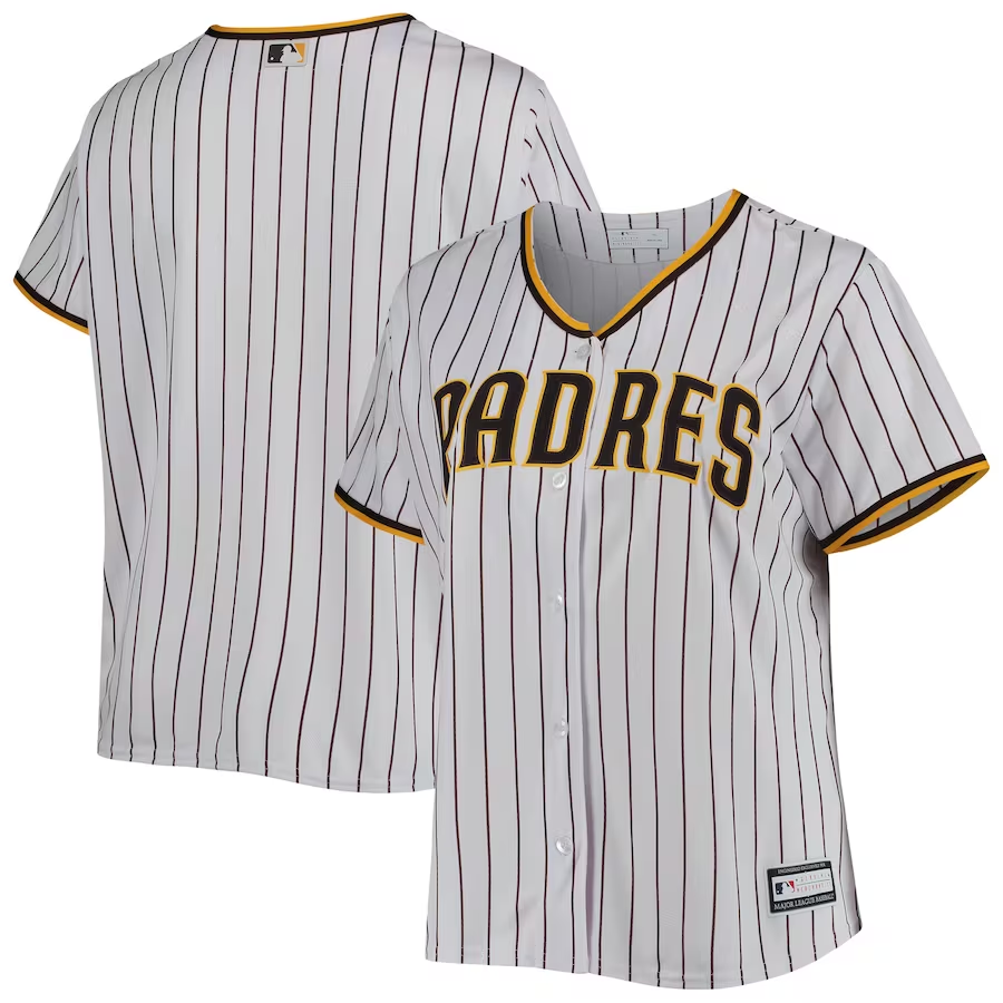 Women's San Diego Padres White/Brown Plus Size Road Replica Team Jersey