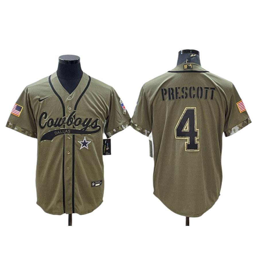 Men's Dallas Cowboys Dak Prescott Olive Salute to Service Baseball Jersey