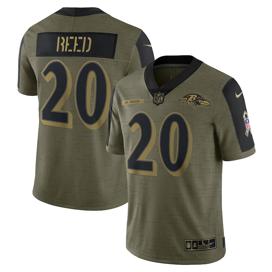 Men’s Baltimore Ravens Ed Reed Nike Olive 2021 Salute To Service Retired Player Limited Jersey