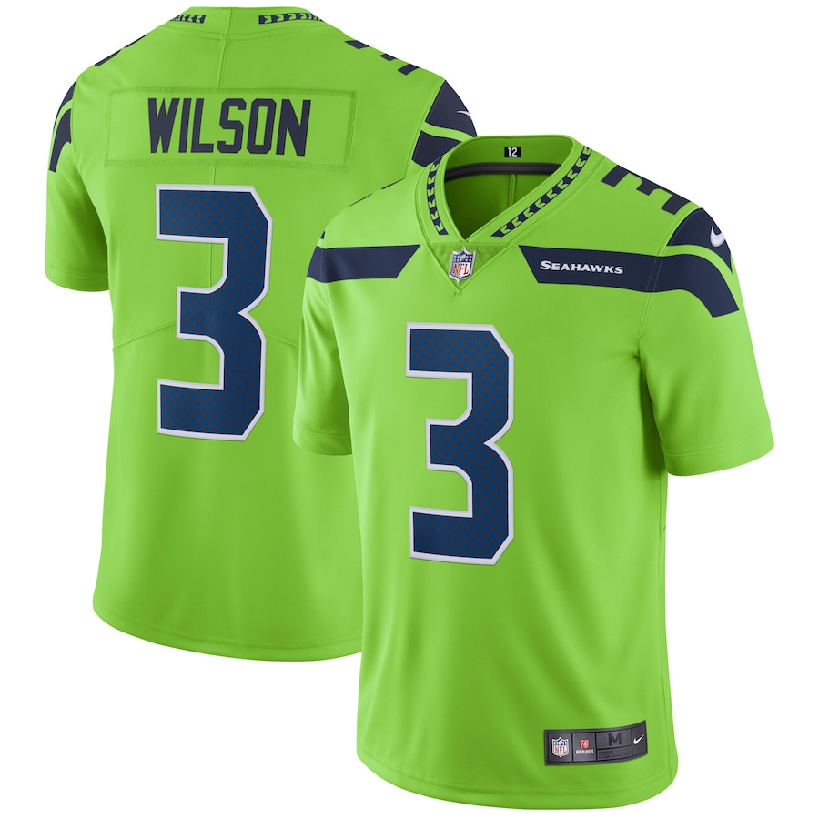 Men’s Seattle Seahawks Russell Wilson Nike Neon Green Vapor Untouchable Color Rush Limited Player Jersey
