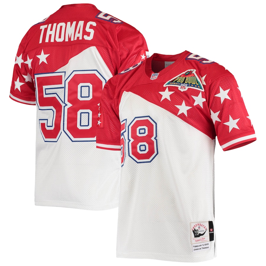 Men’s AFC Derrick Thomas Mitchell & Ness White/Red 1995 Pro Bowl Authentic Jersey