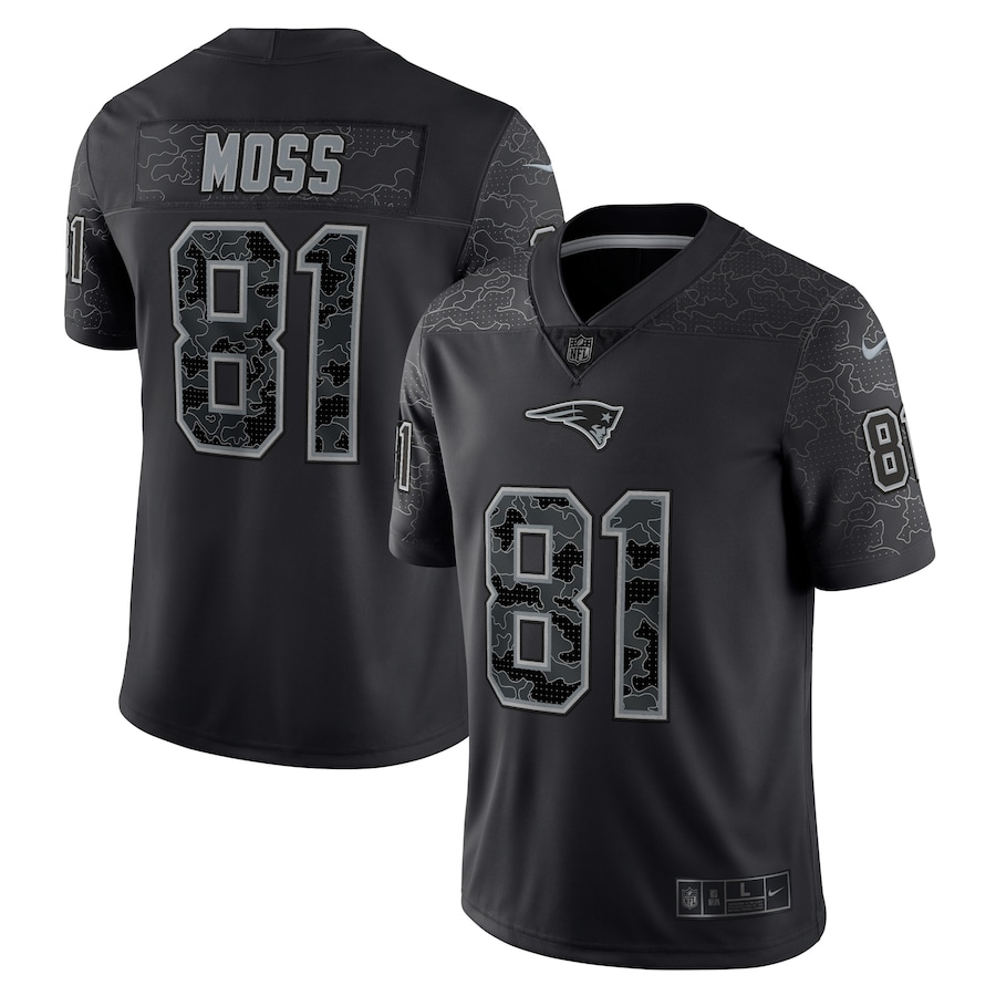 Men’s New England Patriots Randy Moss Nike Black Retired Player RFLCTV Limited Jersey