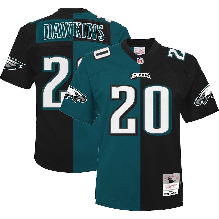 Men’s Philadelphia Eagles Brian Dawkins Mitchell & Ness Midnight Green/Black 2004 Split Legacy Replica Jersey