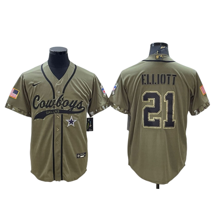 Men's Dallas Cowboys Ezekiel Elliott Olive Salute to Service Baseball Jersey