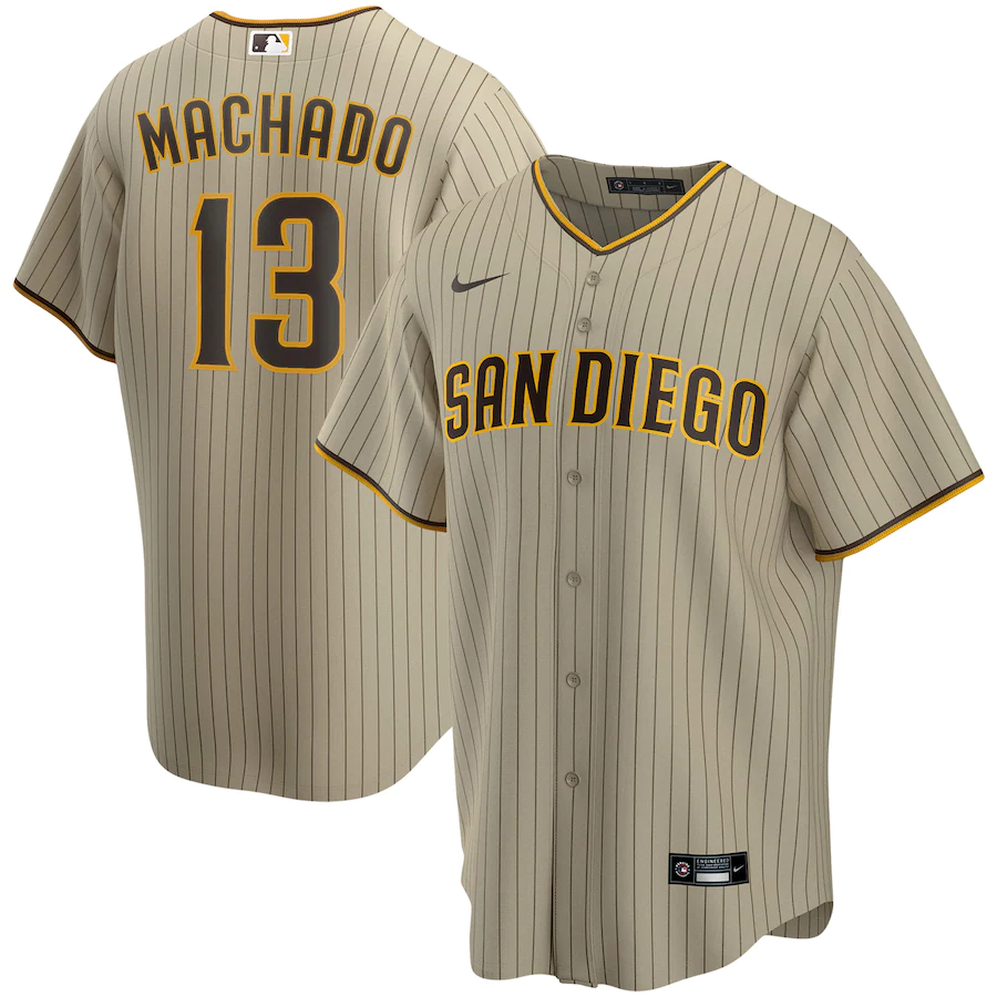 Men's San Diego Padres 13 Manny Machado Tan Alternate Replica Player Jersey