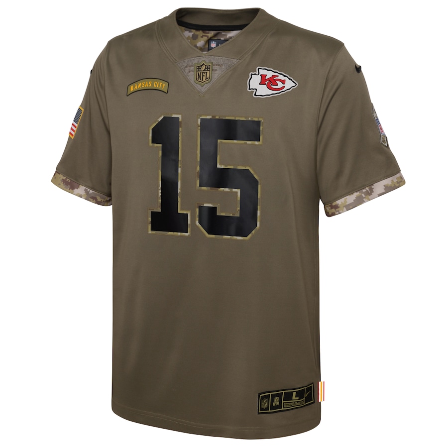 Youth Kansas City Chiefs Patrick Mahomes Nike Olive 2022 Salute To Service Player Limited Jersey