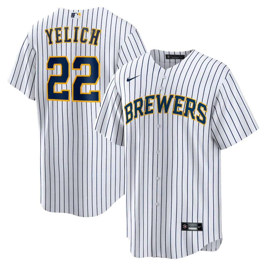 Men's Milwaukee Brewers 22 Christian Yelich White Alternate Replica Player Jersey