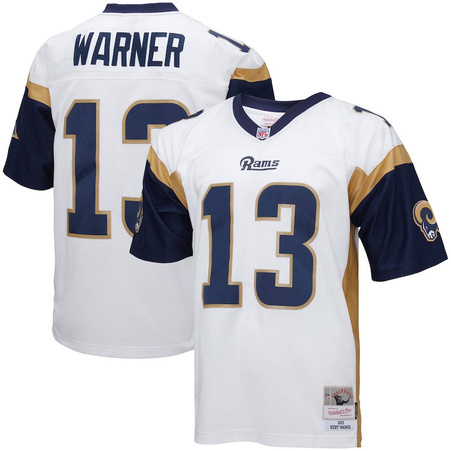 Men’s Los Angeles Rams Kurt Warner Mitchell & Ness White Big & Tall 2001 Retired Player Replica Jersey