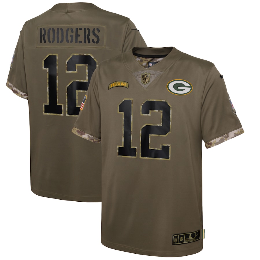Youth Green Bay Packers Aaron Rodgers Nike Olive 2022 Salute To Service Player Limited Jersey
