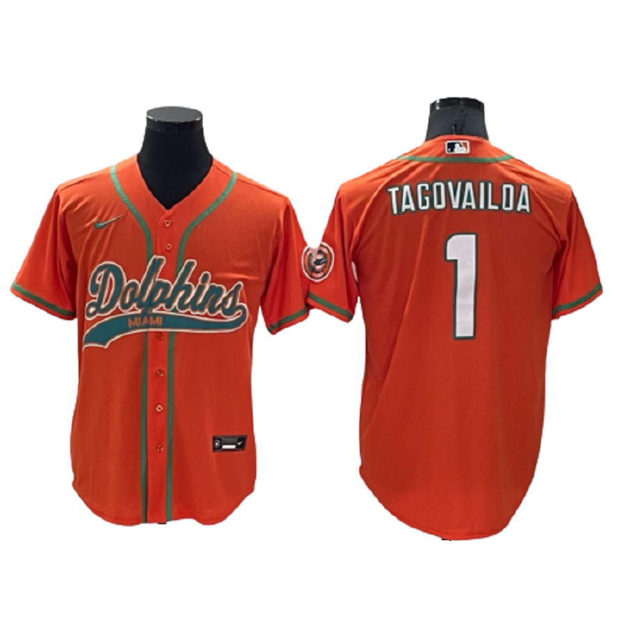 Men's Miami Dolphins 1 Tua Tagovailoa Orange Cool Base Stitched Baseball Jersey