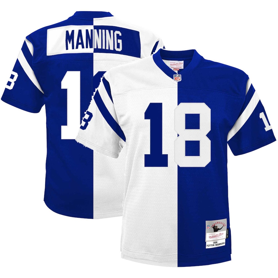 Men’s Indianapolis Colts Peyton Manning Mitchell & Ness Royal/White 1998 Split Legacy Replica Jersey