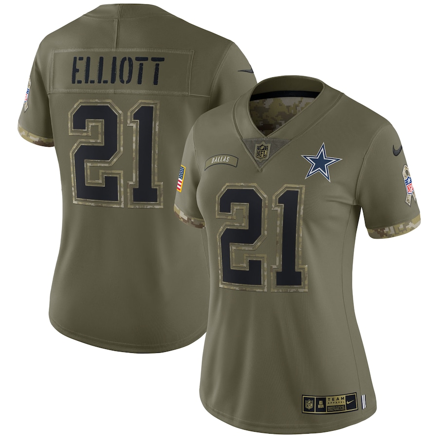 Women’s Dallas Cowboys Ezekiel Elliott Nike Olive 2022 Salute To Service Limited Jersey
