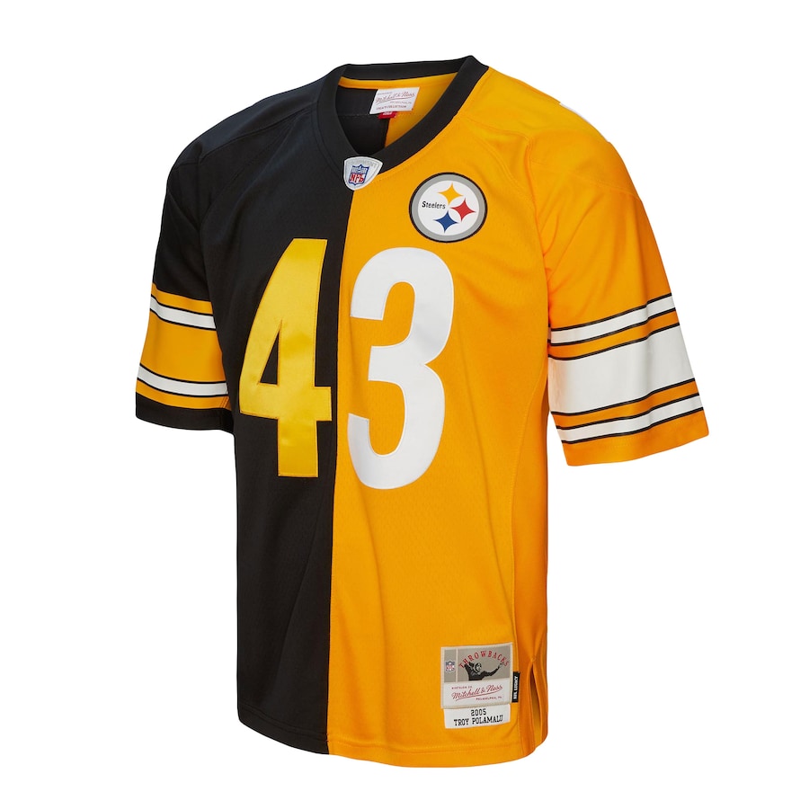 Men's Pittsburgh Steelers Troy Polamalu Mitchell & Ness Black/Gold 2005 Split Legacy Replica Jersey