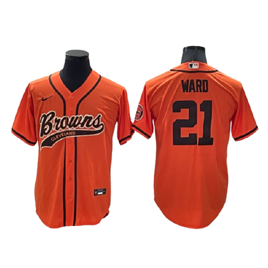 Men's Cleveland Browns 21 Denzel Ward Orange Cool Base Stitched Baseball Jersey