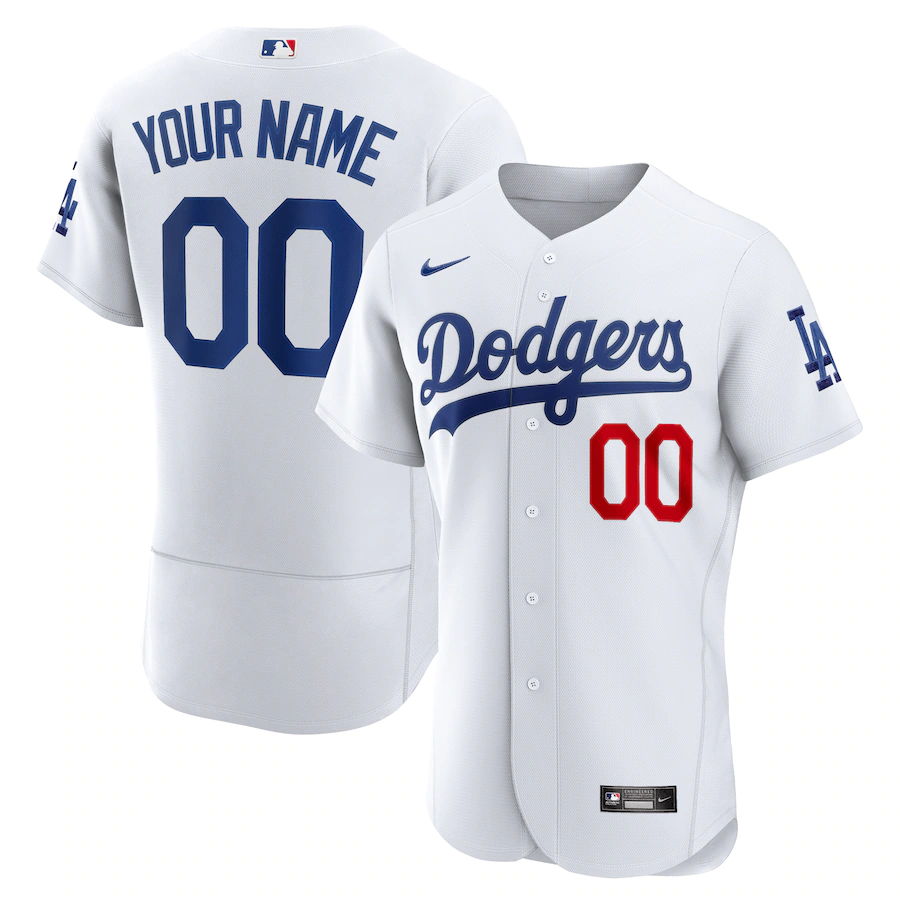 Men's Los Angeles Dodgers White Home Authentic Custom Patch Jersey