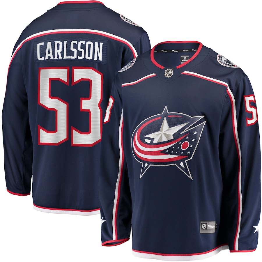 Men's Columbus Blue Jackets 53 Gabriel Carlsson Fanatics Branded Navy Home Breakaway Player Jersey