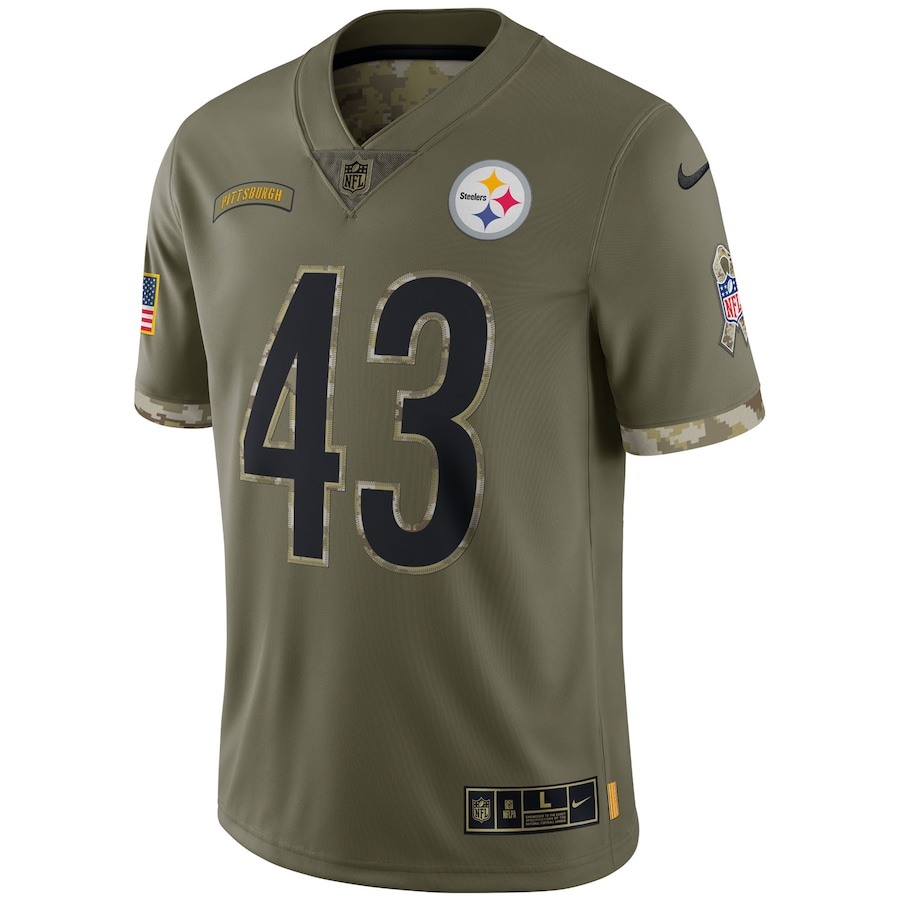 Men’s Pittsburgh Steelers Troy Polamalu Nike Olive 2022 Salute To Service Retired Player Limited Jersey