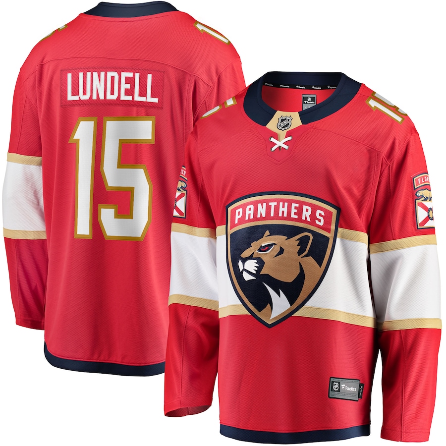 Men's Florida Panthers 15 Anton Lundell Red Home Breakaway Player Jersey
