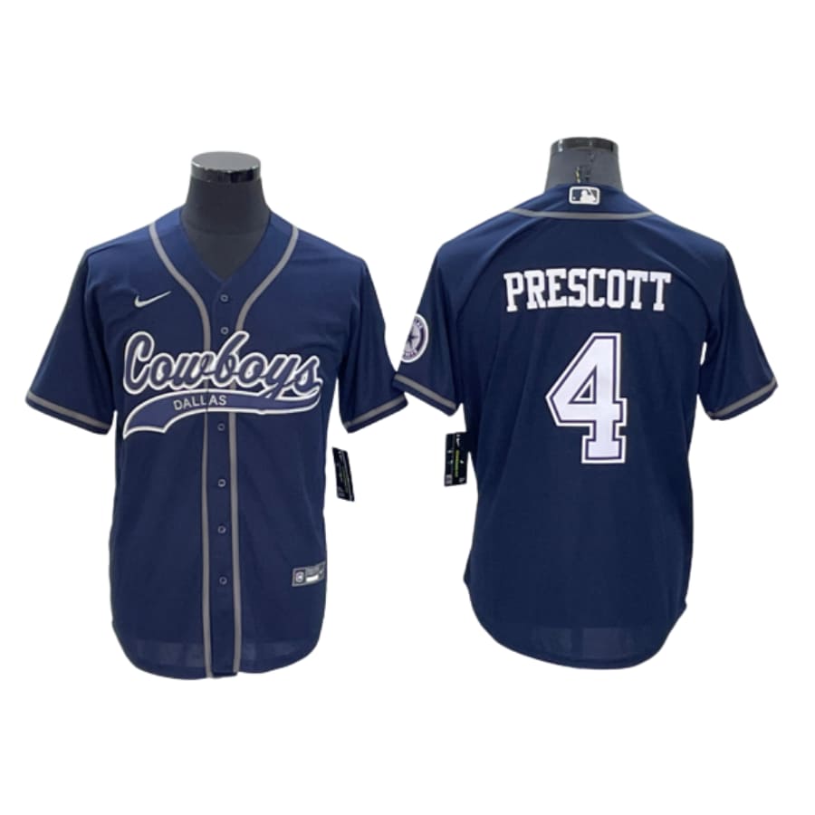 Men's Dallas Cowboys Dak Prescott Navy Cool Base Stitched Baseball Jersey