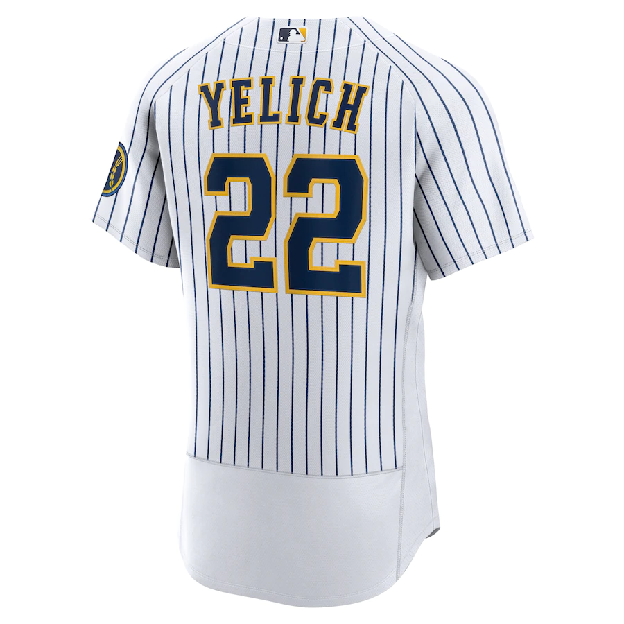 Men's Milwaukee Brewers 22 Christian Yelich White Team Alternate Player Jersey