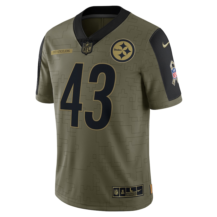 Men’s Pittsburgh Steelers Troy Polamalu Nike Olive 2021 Salute To Service Retired Player Limited Jersey