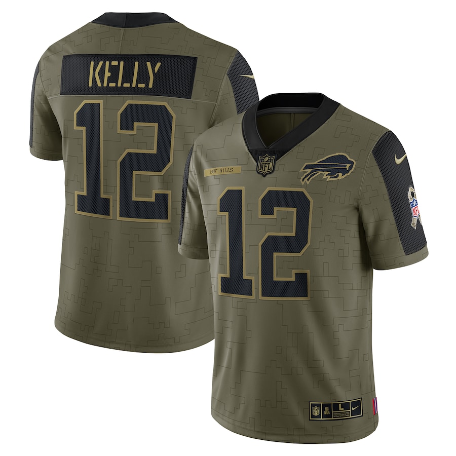 Men’s Buffalo Bills Jim Kelly Nike Olive 2021 Salute To Service Retired Player Limited Jersey