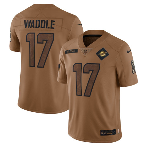 Men's - 2023 Salute To Service Jaylen Waddle Miami Dolphins Brown Limited Jersey